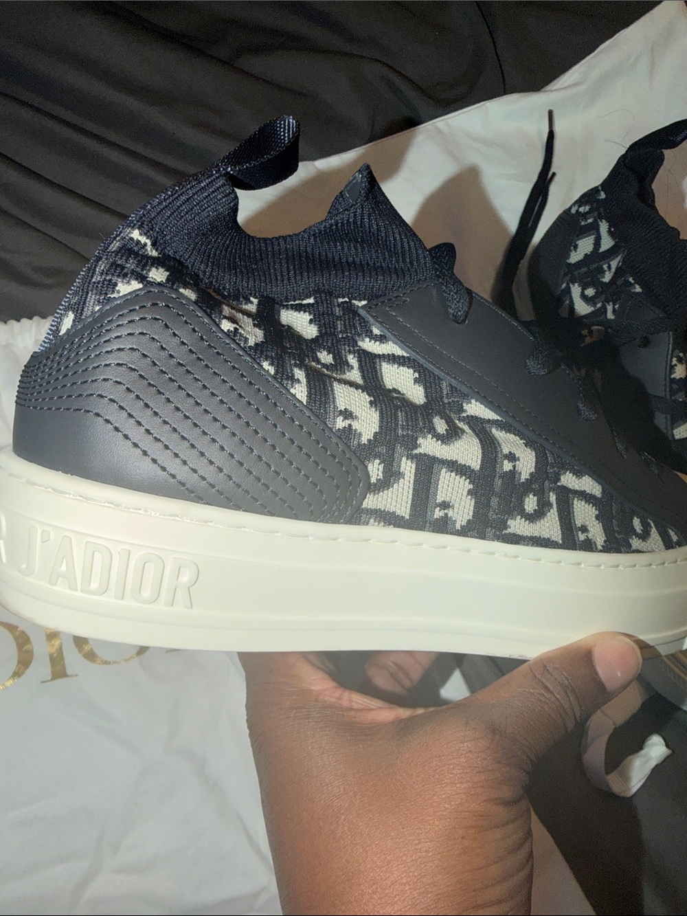 Dior Black and Cream Oblique Canvas High-Top Sneakers - Picture 7 of 11